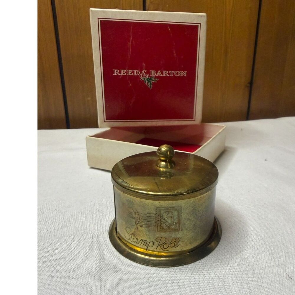 Reed & Barton brass stamp roll holder and dispenser